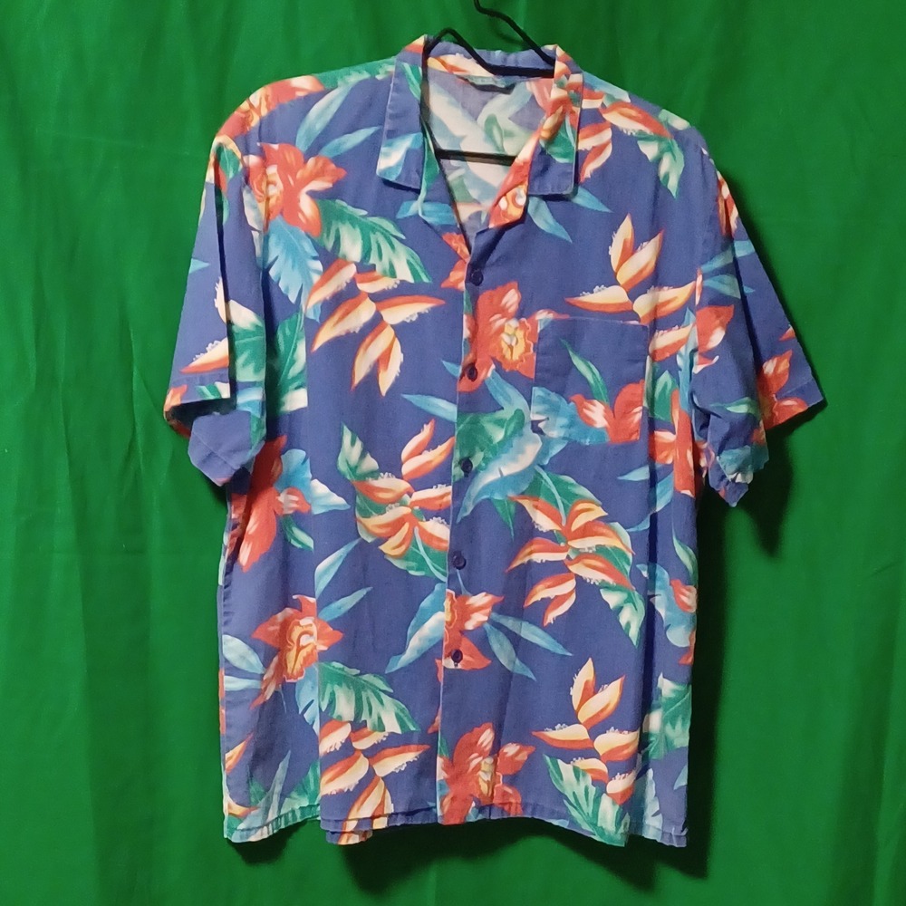 Royale-Air Mens Blue Tropical Floral Hawaiian Camp Shirt Short Sleeve XL